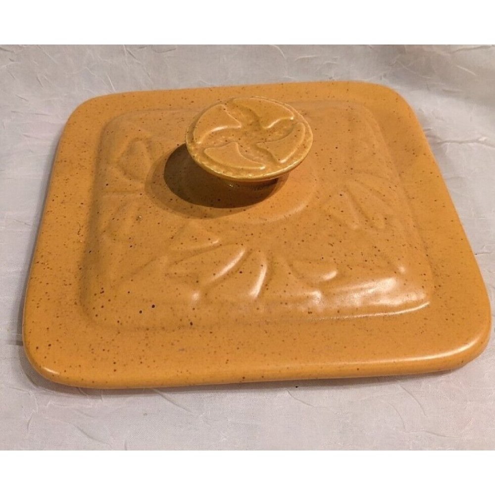 Vtg California Pottery Lid Dish L66 Yellow Gold Mid Century Speckled MCM Snack - Picture 13 of 16